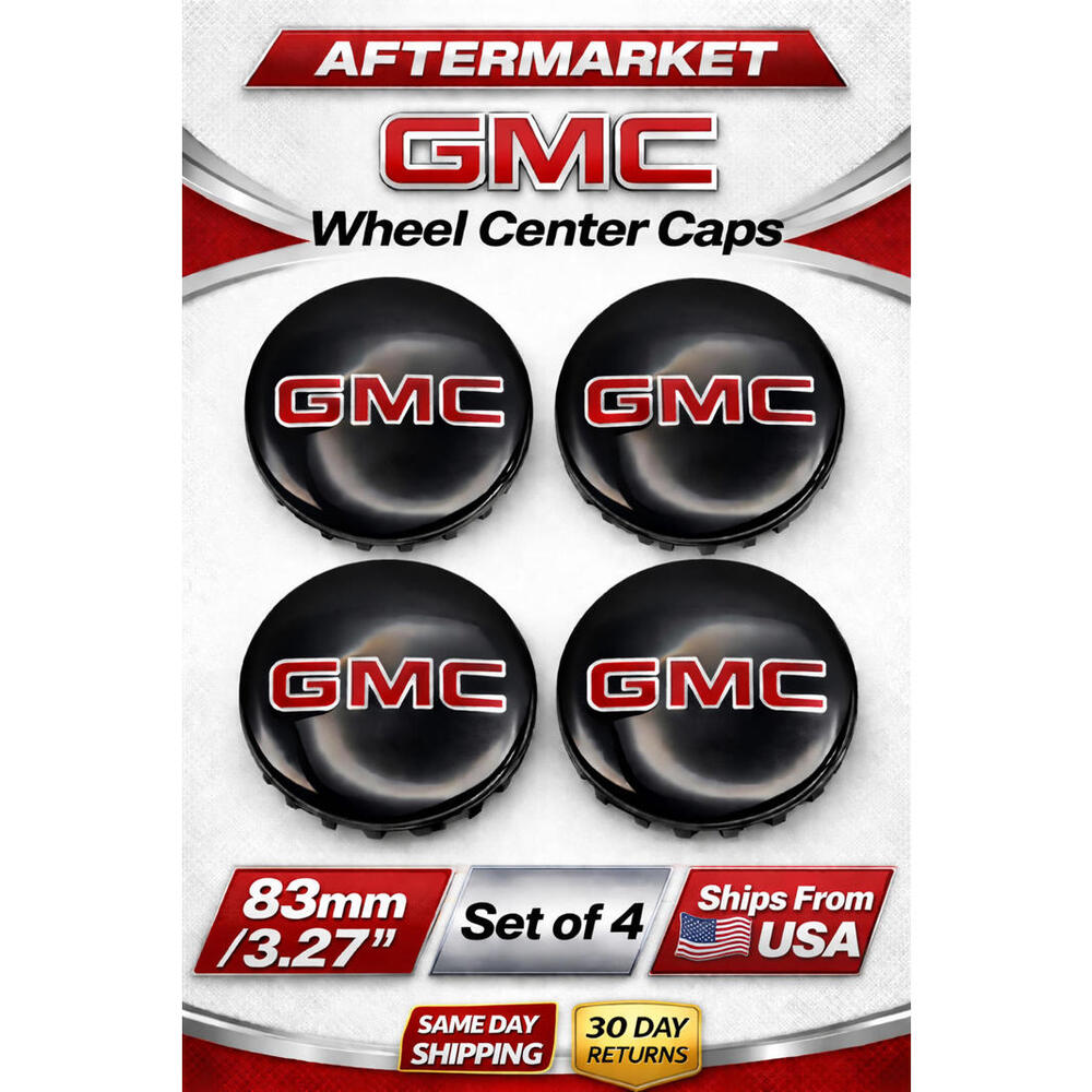GMC Replacement Wheel Center Caps Black Red Logo 83mm 3.27” Set of 4